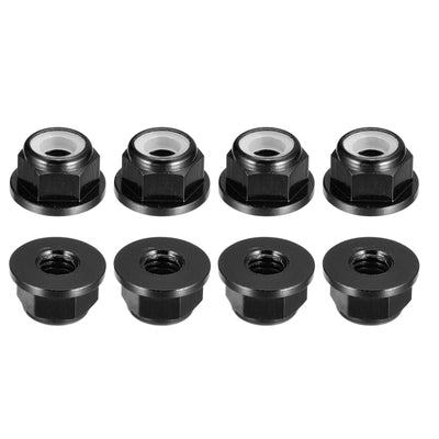 Harfington Uxcell Nylon Insert Hex Lock Nuts, 8pcs - M5 x 0.8mm Aluminum Alloy Self-Locking Nut, Anodizing Flange Lock Nut for Fasteners (Black)