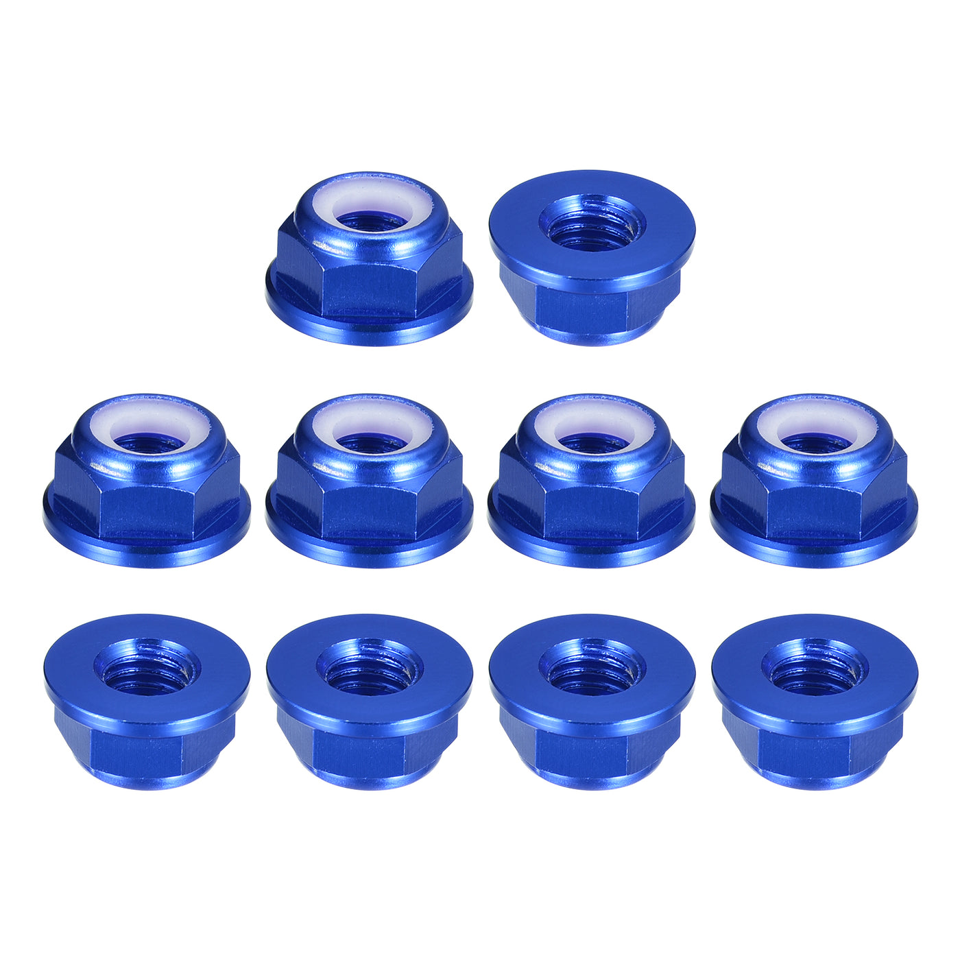 uxcell Uxcell Nylon Insert Hex Lock Nuts, 10pcs - M6 x 1mm Aluminum Alloy Self-Locking Nut, Anodizing Flange Lock Nut for Fasteners (Sapphire Blue)