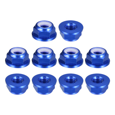 Harfington Uxcell Nylon Insert Hex Lock Nuts, 10pcs - M6 x 1mm Aluminum Alloy Self-Locking Nut, Anodizing Flange Lock Nut for Fasteners (Sapphire Blue)