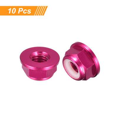 Harfington Uxcell Nylon Insert Hex Lock Nuts, 10pcs - M6 x 1mm Aluminum Alloy Self-Locking Nut, Anodizing Flange Lock Nut for Fasteners (Pink)