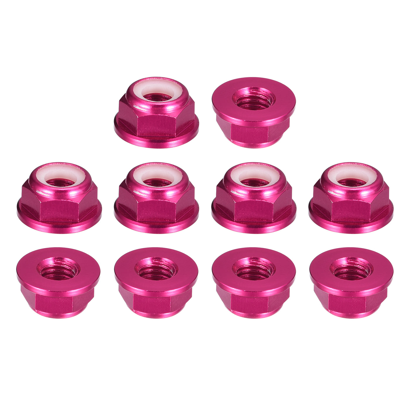 uxcell Uxcell Nylon Insert Hex Lock Nuts, 10pcs - M6 x 1mm Aluminum Alloy Self-Locking Nut, Anodizing Flange Lock Nut for Fasteners (Pink)