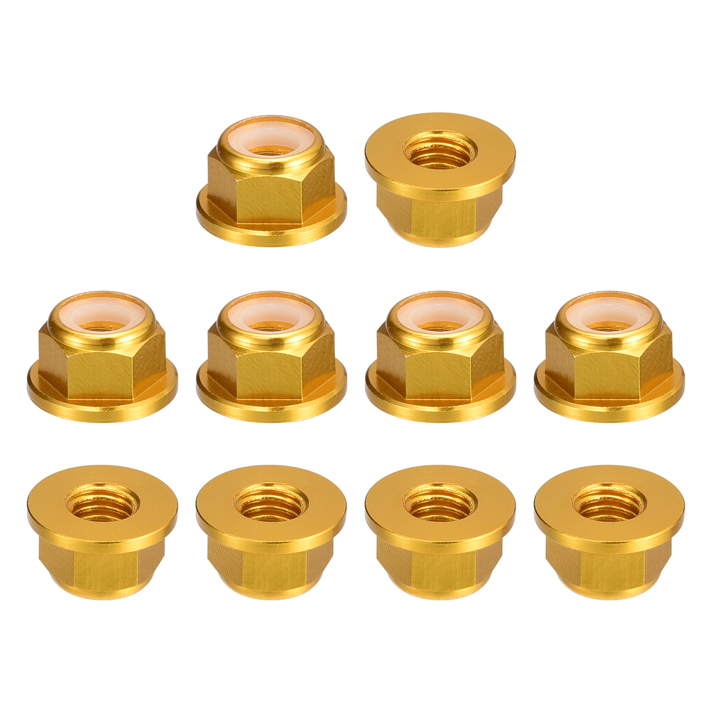 uxcell Uxcell Nylon Insert Hex Lock Nuts, 10pcs - M6 x 1mm Aluminum Alloy Self-Locking Nut, Anodizing Flange Lock Nut for Fasteners (Gold)