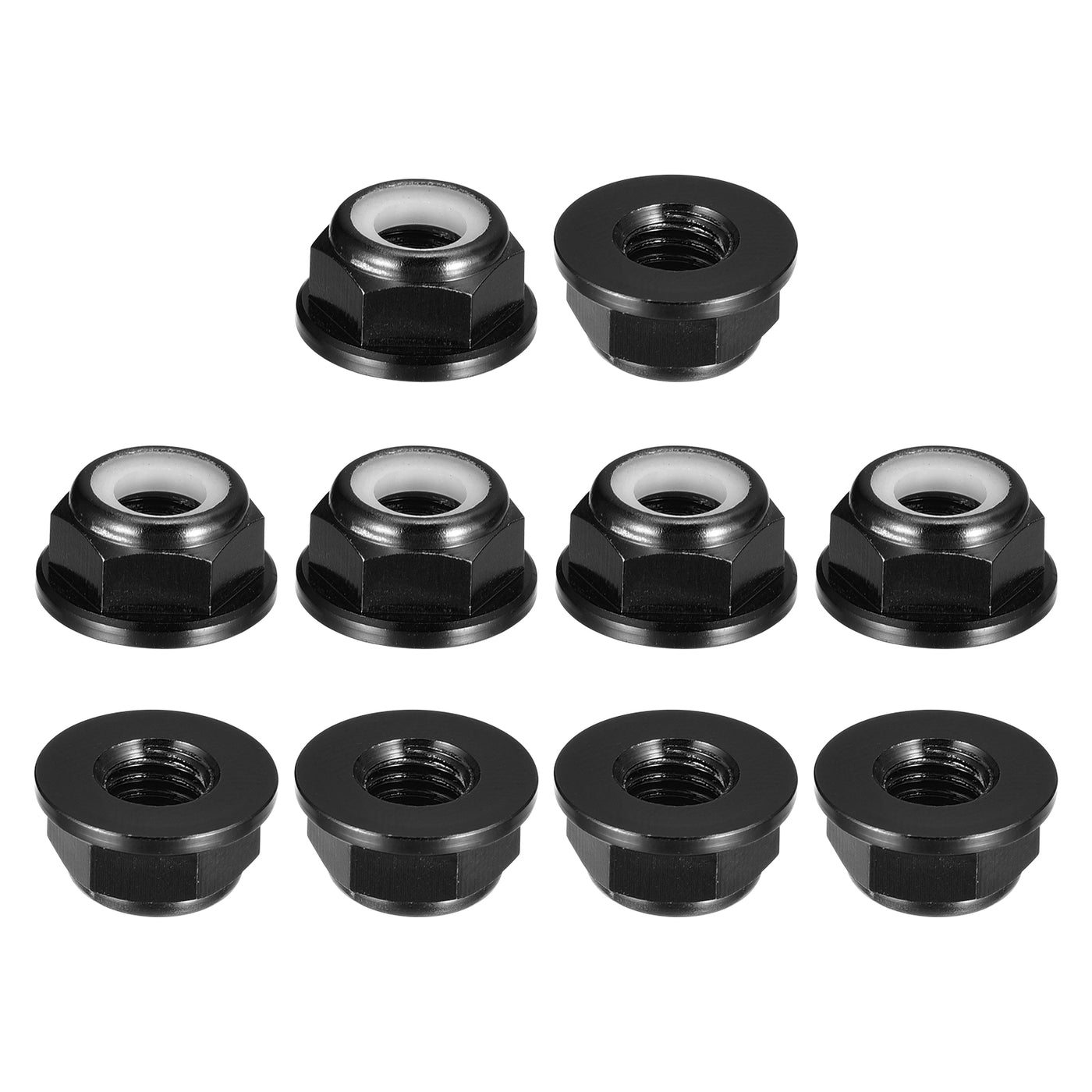 uxcell Uxcell Nylon Insert Hex Lock Nuts, 10pcs - M6 x 1mm Aluminum Alloy Self-Locking Nut, Anodizing Flange Lock Nut for Fasteners (Black)