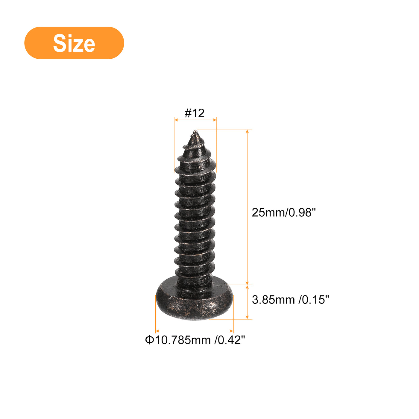 uxcell Uxcell #12 x 1" Phillips Pan Head Self-tapping Screw, 25pcs - 304 Stainless Steel Round Head Wood Screw Full Thread (Black)