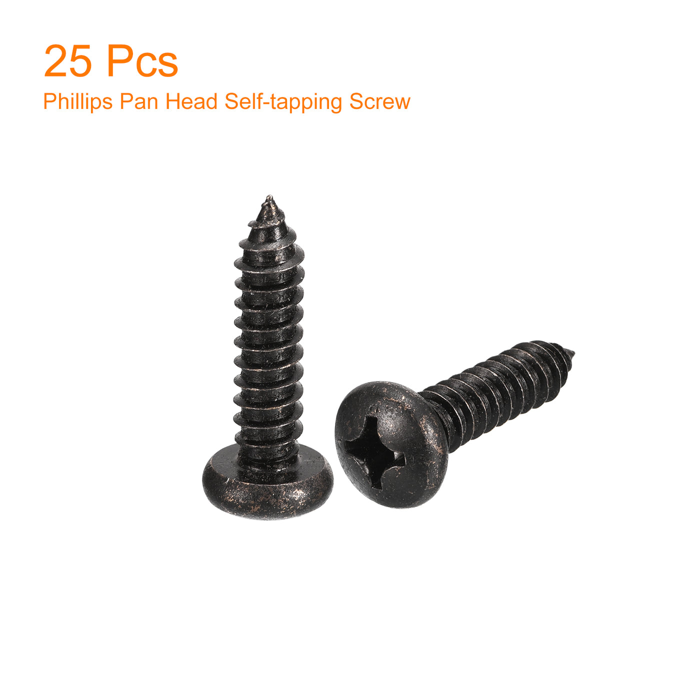uxcell Uxcell #12 x 1" Phillips Pan Head Self-tapping Screw, 25pcs - 304 Stainless Steel Round Head Wood Screw Full Thread (Black)