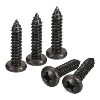 Harfington Uxcell #12 x 1" Phillips Pan Head Self-tapping Screw, 25pcs - 304 Stainless Steel Round Head Wood Screw Full Thread (Black)