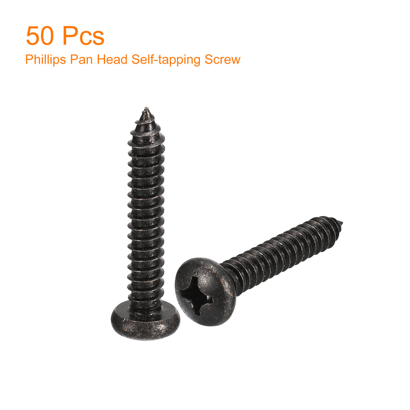 uxcell Uxcell #12 x 1-1/2" Phillips Pan Head Self-tapping Screw, 50pcs - 304 Stainless Steel Round Head Wood Screw Full Thread (Black)