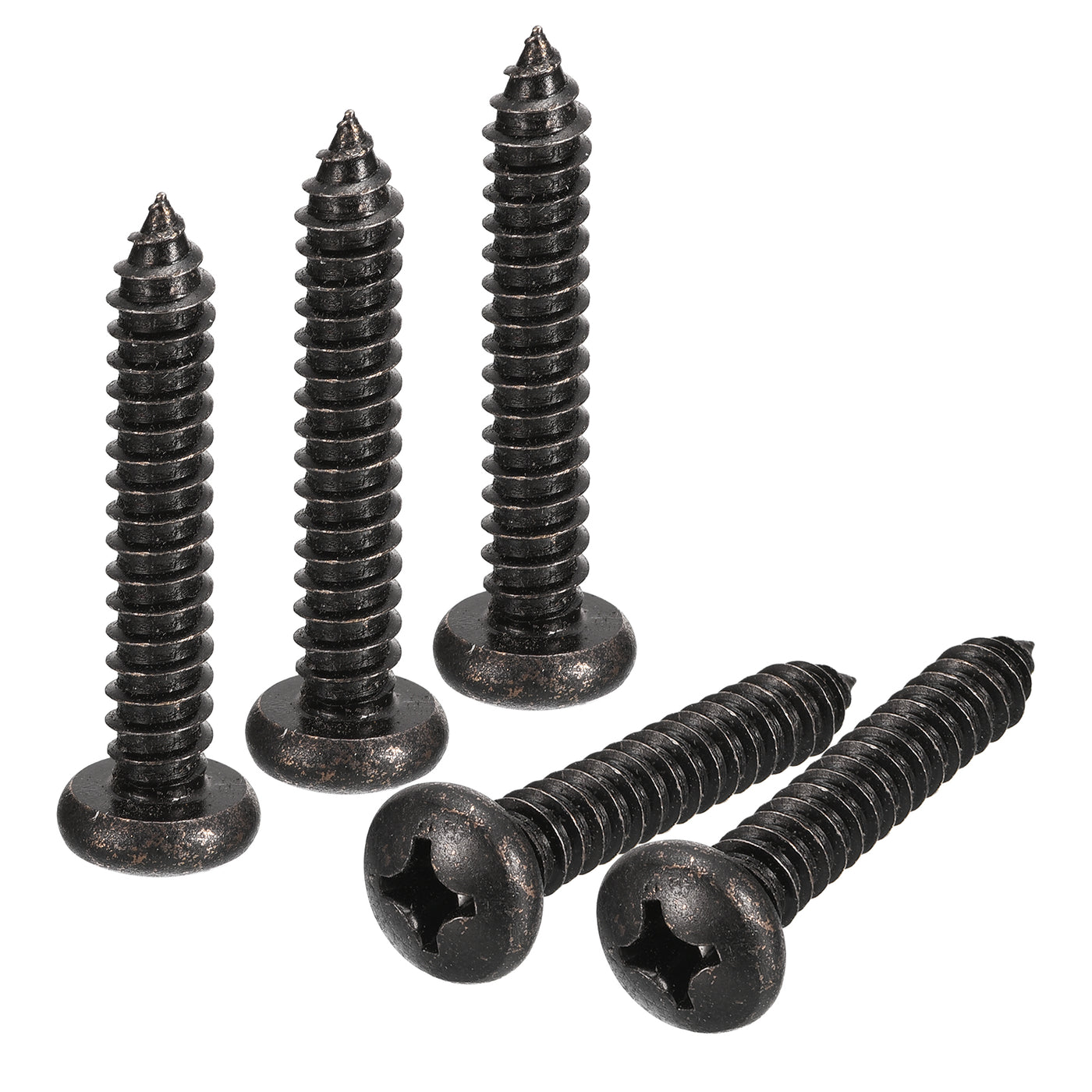uxcell Uxcell #12 x 1-1/2" Phillips Pan Head Self-tapping Screw, 50pcs - 304 Stainless Steel Round Head Wood Screw Full Thread (Black)