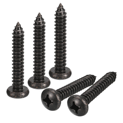 Harfington Uxcell #12 x 1-1/2" Phillips Pan Head Self-tapping Screw, 50pcs - 304 Stainless Steel Round Head Wood Screw Full Thread (Black)