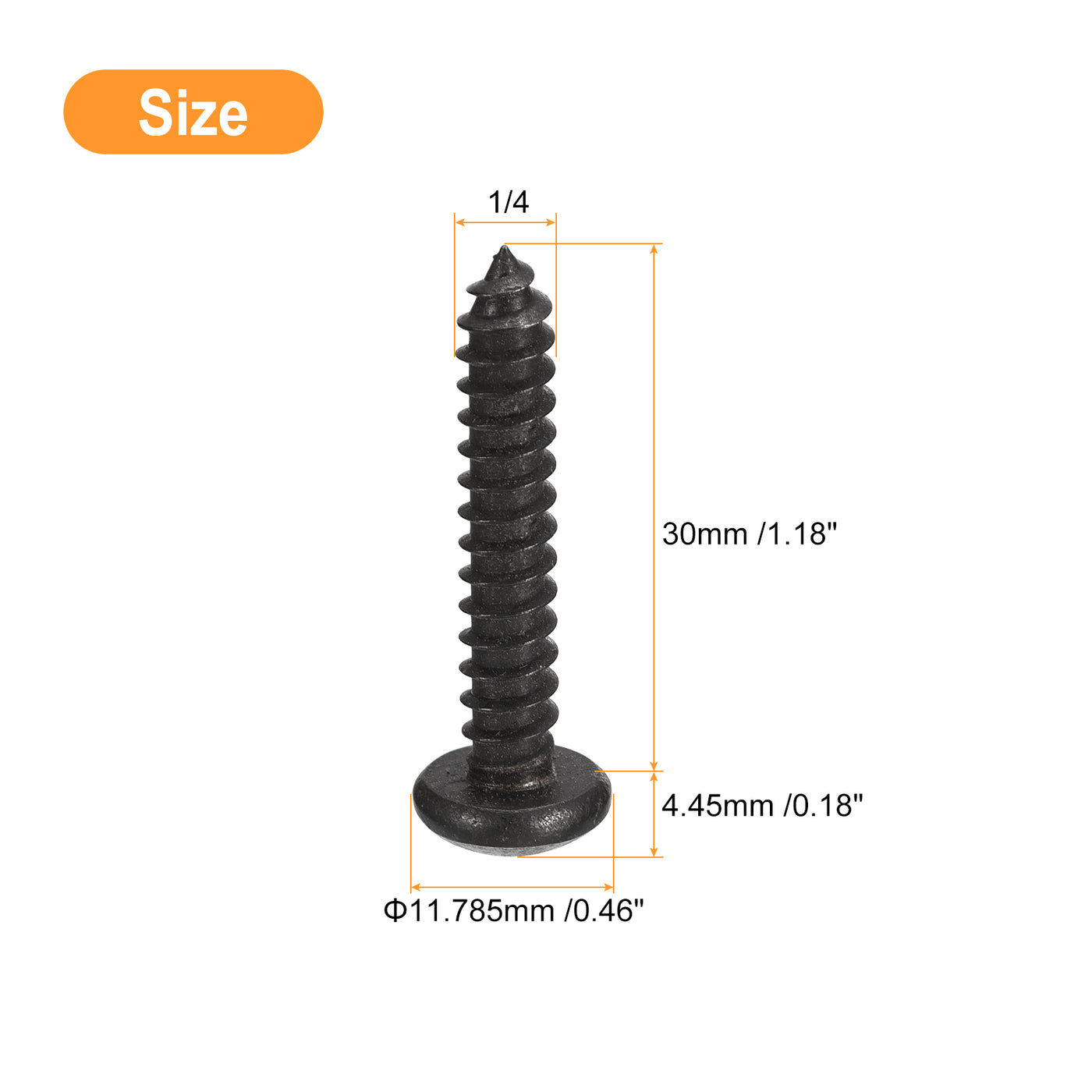 uxcell Uxcell 1/4 x 1-3/16" Phillips Pan Head Self-tapping Screw, 25pcs - 304 Stainless Steel Round Head Wood Screw Full Thread (Black)