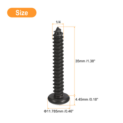 Harfington Uxcell 1/4 x 1-3/8" Phillips Pan Head Self-tapping Screw, 25pcs - 304 Stainless Steel Round Head Wood Screw Full Thread (Black)