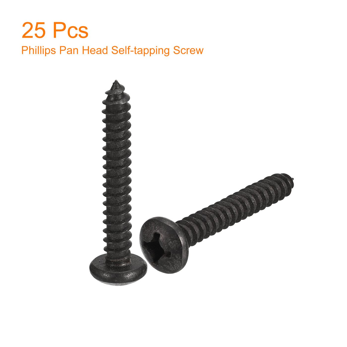 uxcell Uxcell 1/4 x 1-3/8" Phillips Pan Head Self-tapping Screw, 25pcs - 304 Stainless Steel Round Head Wood Screw Full Thread (Black)