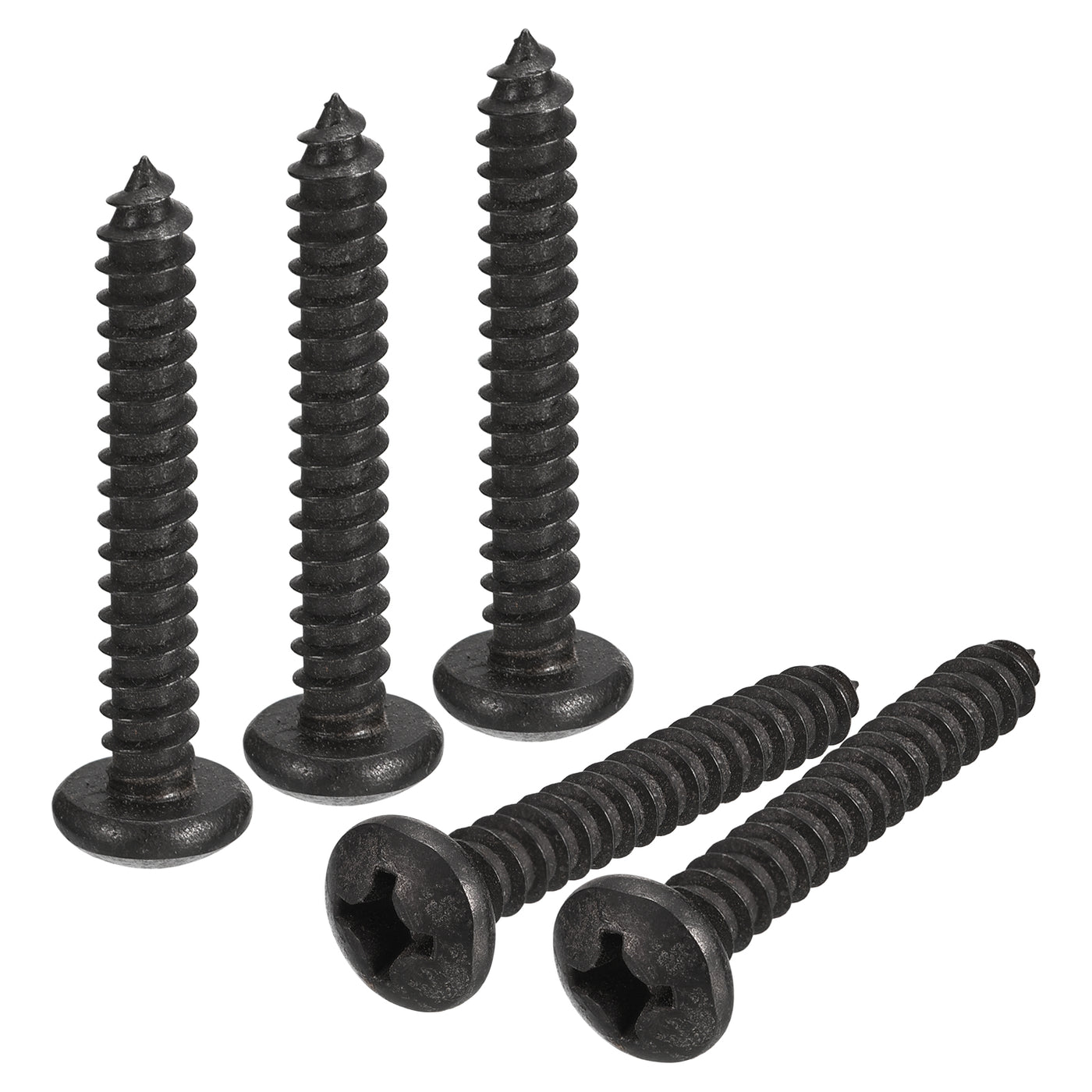 uxcell Uxcell 1/4 x 1-3/8" Phillips Pan Head Self-tapping Screw, 25pcs - 304 Stainless Steel Round Head Wood Screw Full Thread (Black)
