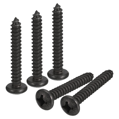 Harfington Uxcell 1/4 x 1-3/8" Phillips Pan Head Self-tapping Screw, 25pcs - 304 Stainless Steel Round Head Wood Screw Full Thread (Black)