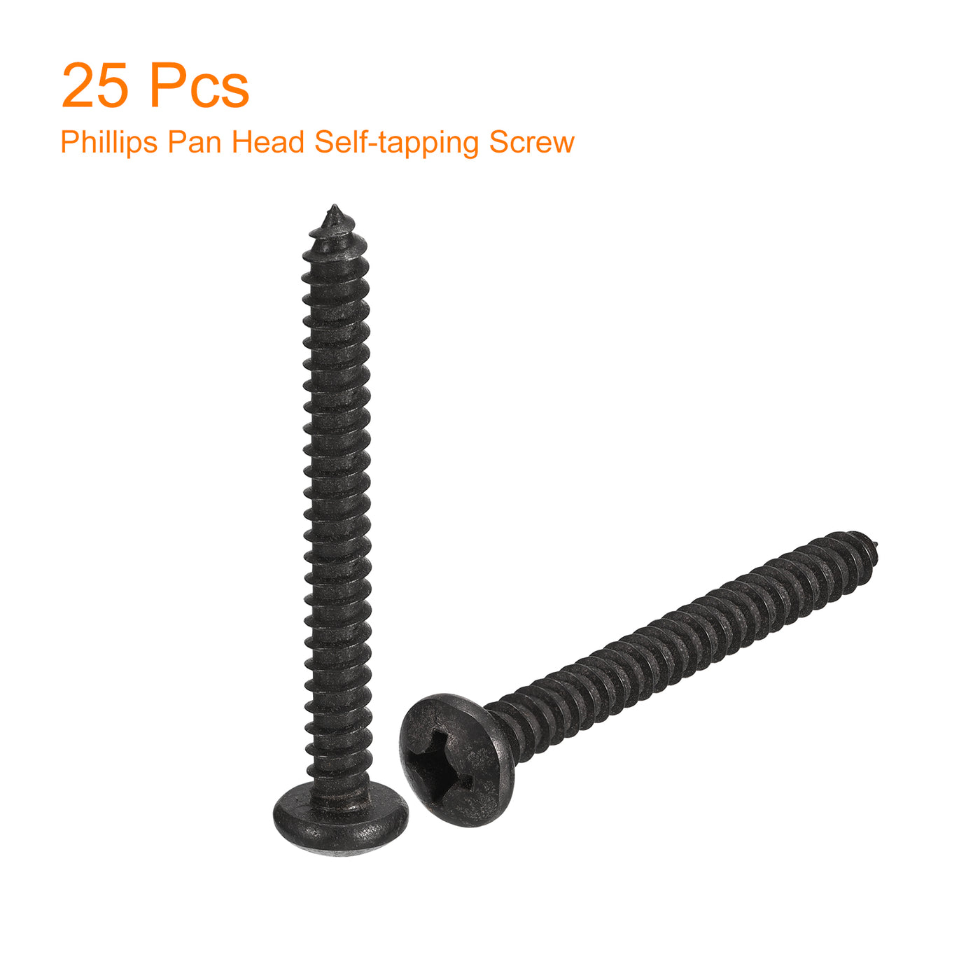 uxcell Uxcell 1/4 x 2" Phillips Pan Head Self-tapping Screw, 25pcs - 304 Stainless Steel Round Head Wood Screw Full Thread (Black)