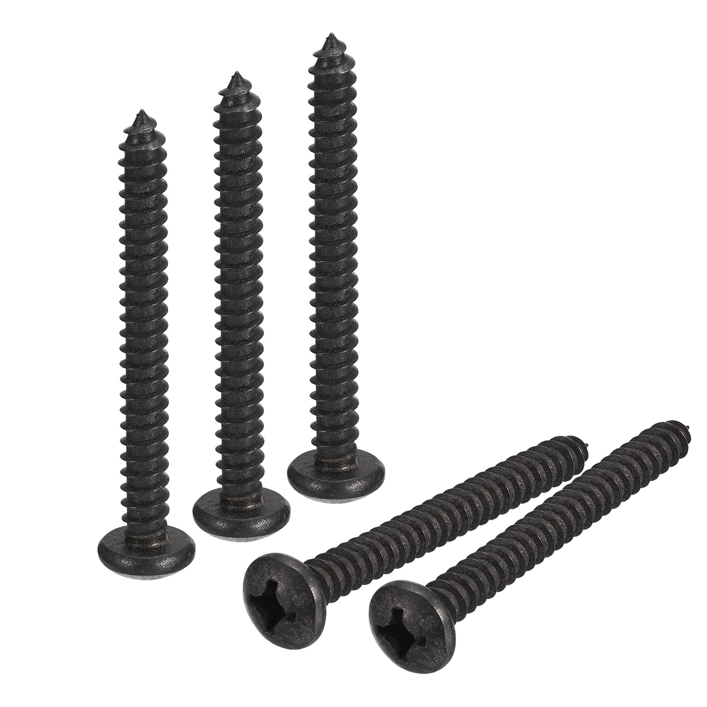 uxcell Uxcell 1/4 x 2" Phillips Pan Head Self-tapping Screw, 25pcs - 304 Stainless Steel Round Head Wood Screw Full Thread (Black)