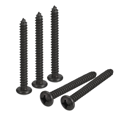 Harfington Uxcell 1/4 x 2" Phillips Pan Head Self-tapping Screw, 25pcs - 304 Stainless Steel Round Head Wood Screw Full Thread (Black)