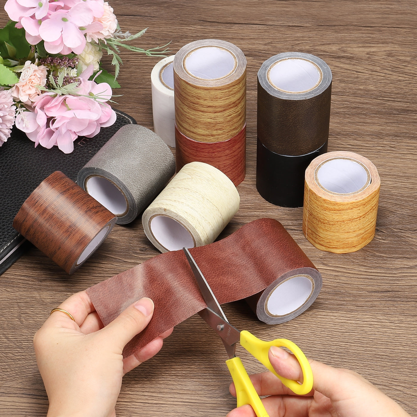 Harfington Leather Repair Tape 2.2"X30', Self Adhesive Realistic Leather Patch, Brown