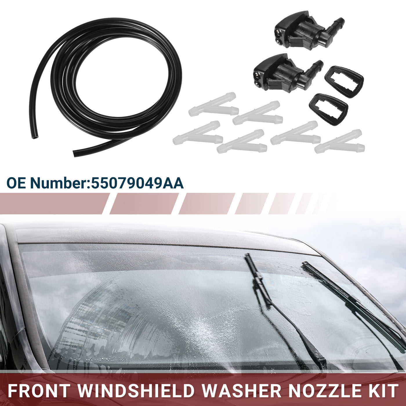 F FIERCE CYCLE Windshield Washer Nozzle for Pontiac G6 Durable No.55079049AA Windscreen Washer Sprayer Nozzle Black Front with Hose and Connectors 1 Set