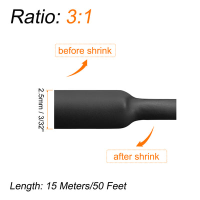 Harfington Heat Shrink Tubing, 3:1 Ratio 3/32 Inch Dia 50ft Adhesive Lined Dual Wall Black