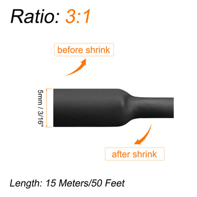 Harfington Heat Shrink Tubing, 3:1 Ratio 3/16 Inch Dia 50ft Adhesive Lined Dual Wall Black