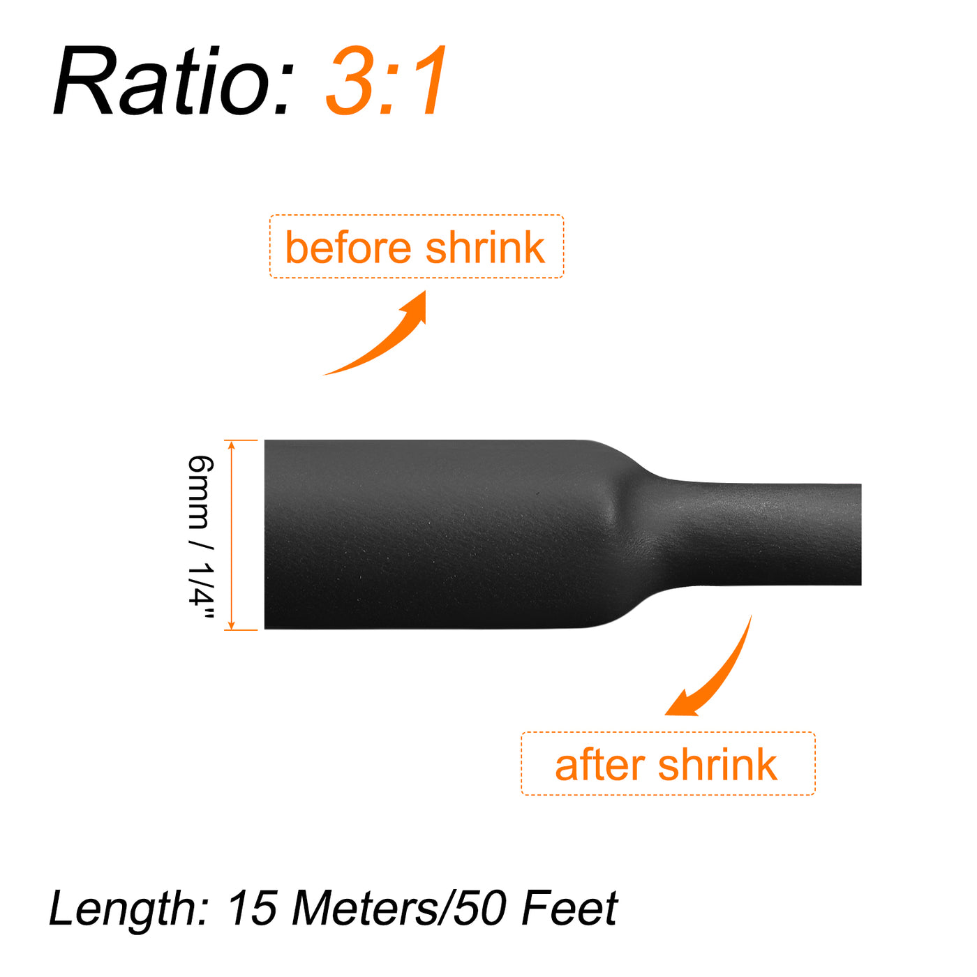 Harfington Heat Shrink Tubing, 3:1 Ratio 1/4 Inch Dia 50ft Adhesive Lined Dual Wall Black