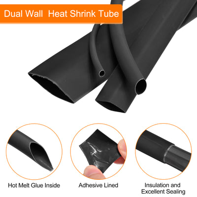 Harfington Heat Shrink Tubing, 3:1 Ratio 1/2 Inch Dia 50ft Adhesive Lined Dual Wall Black