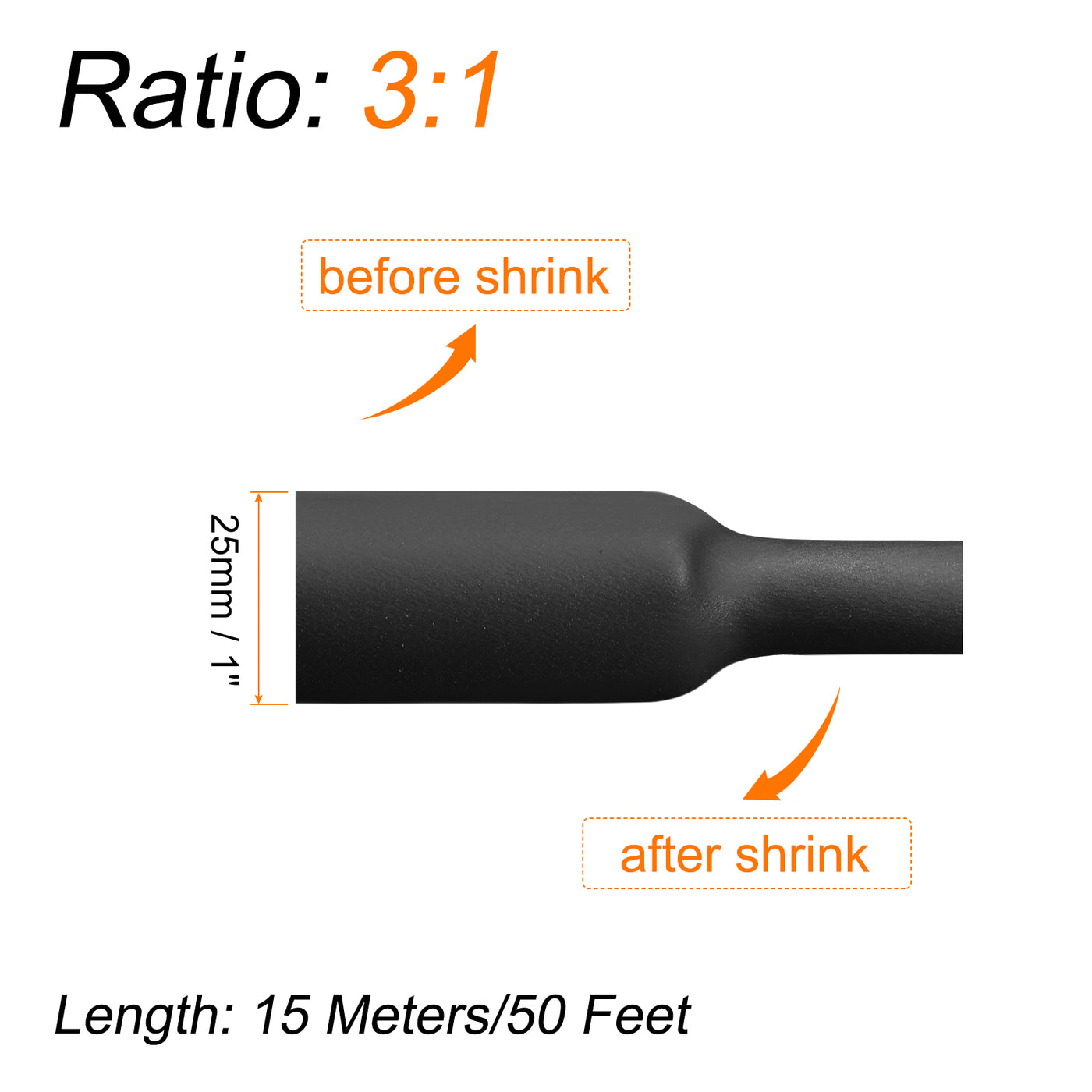 Harfington Heat Shrink Tubing, 3:1 Ratio 1 Inch Dia 50ft Adhesive Lined Dual Wall Black