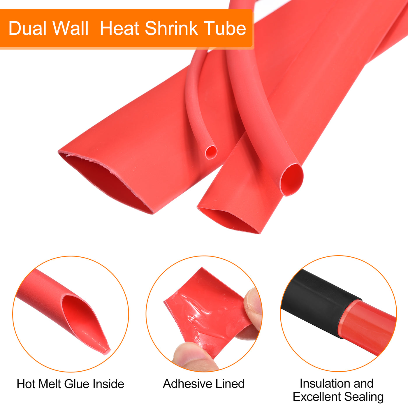 Harfington Heat Shrink Tubing, 3:1 Ratio 3/32 Inch Dia 50ft Adhesive Lined Dual Wall Red