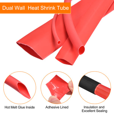 Harfington Heat Shrink Tubing, 3:1 Ratio 5/16 Inch Dia 50ft Adhesive Lined Dual Wall Red