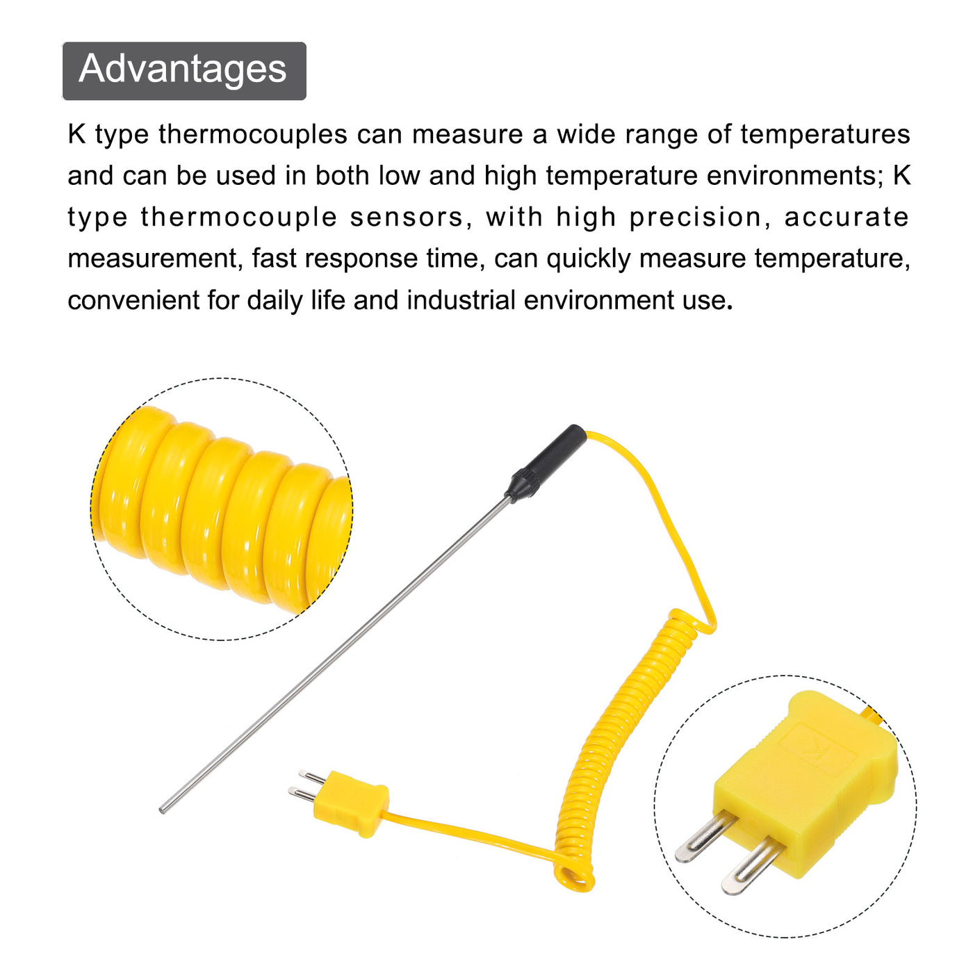 Harfington K Type Surface Thermocouple Probe 3x200mm Temperature Sensor -50 to 1200°C