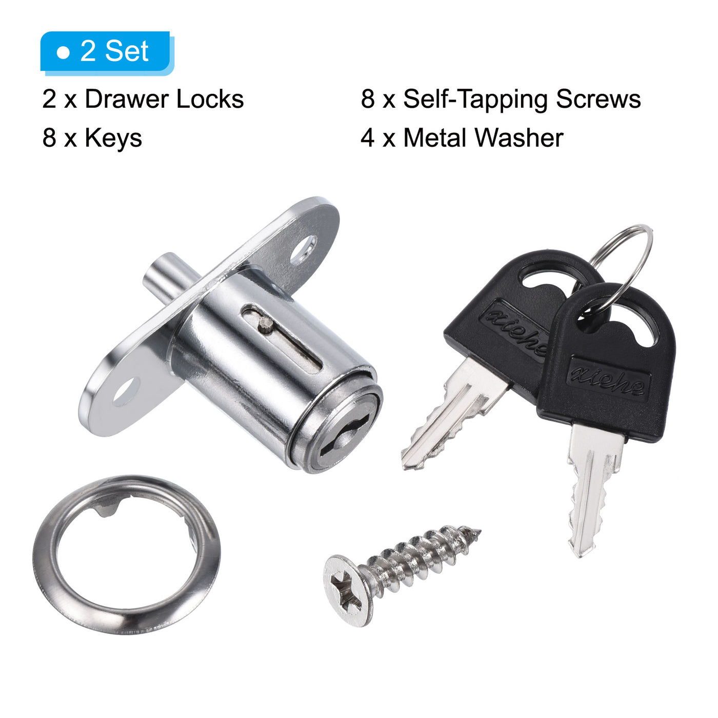 Drawer Key Spring Drawer Locks with Keys, Zinc Alloy Chrome Finish Drawer Door Lock Keyed ...