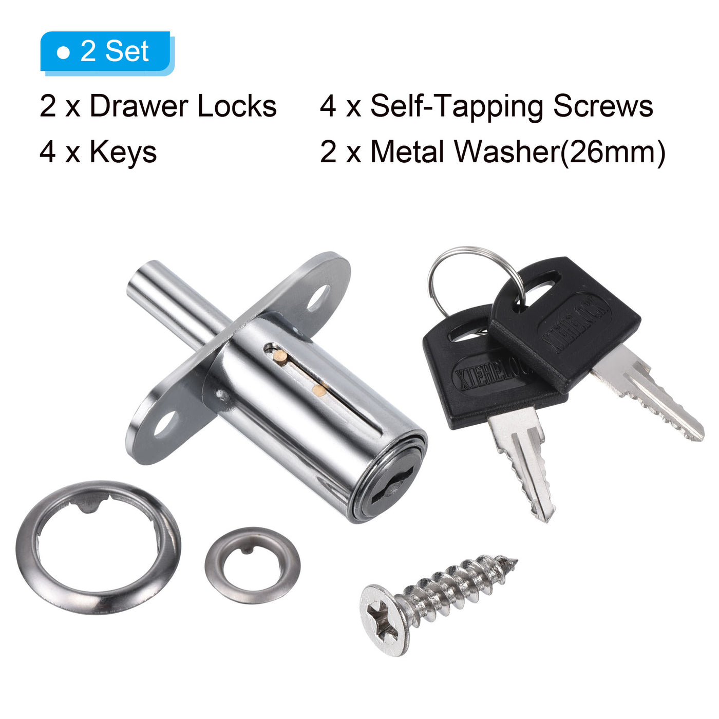 Drawer Locks with Keys, Zinc Alloy Chrome Finish Drawer Door Lock Keyed ...
