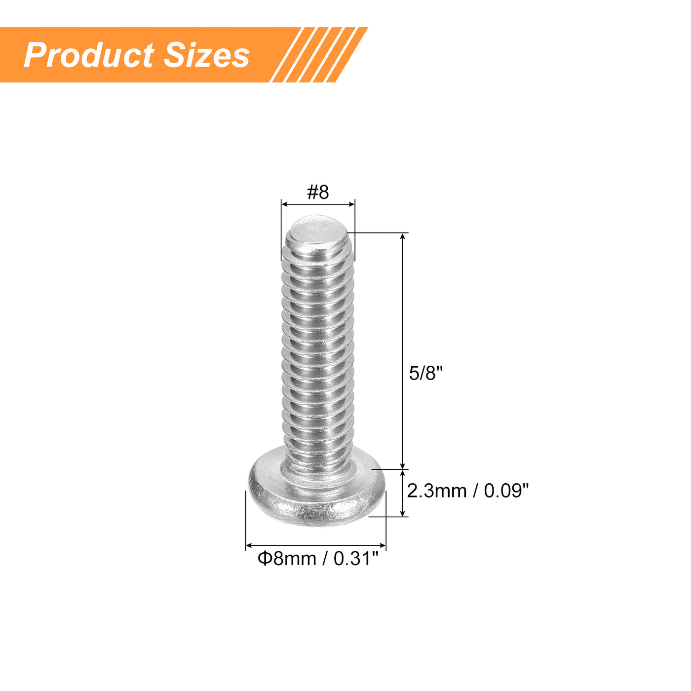 uxcell Uxcell #8-32x5/8" Pan Head Machine Screws, Stainless Steel 18-8 Screw, Pack of 100