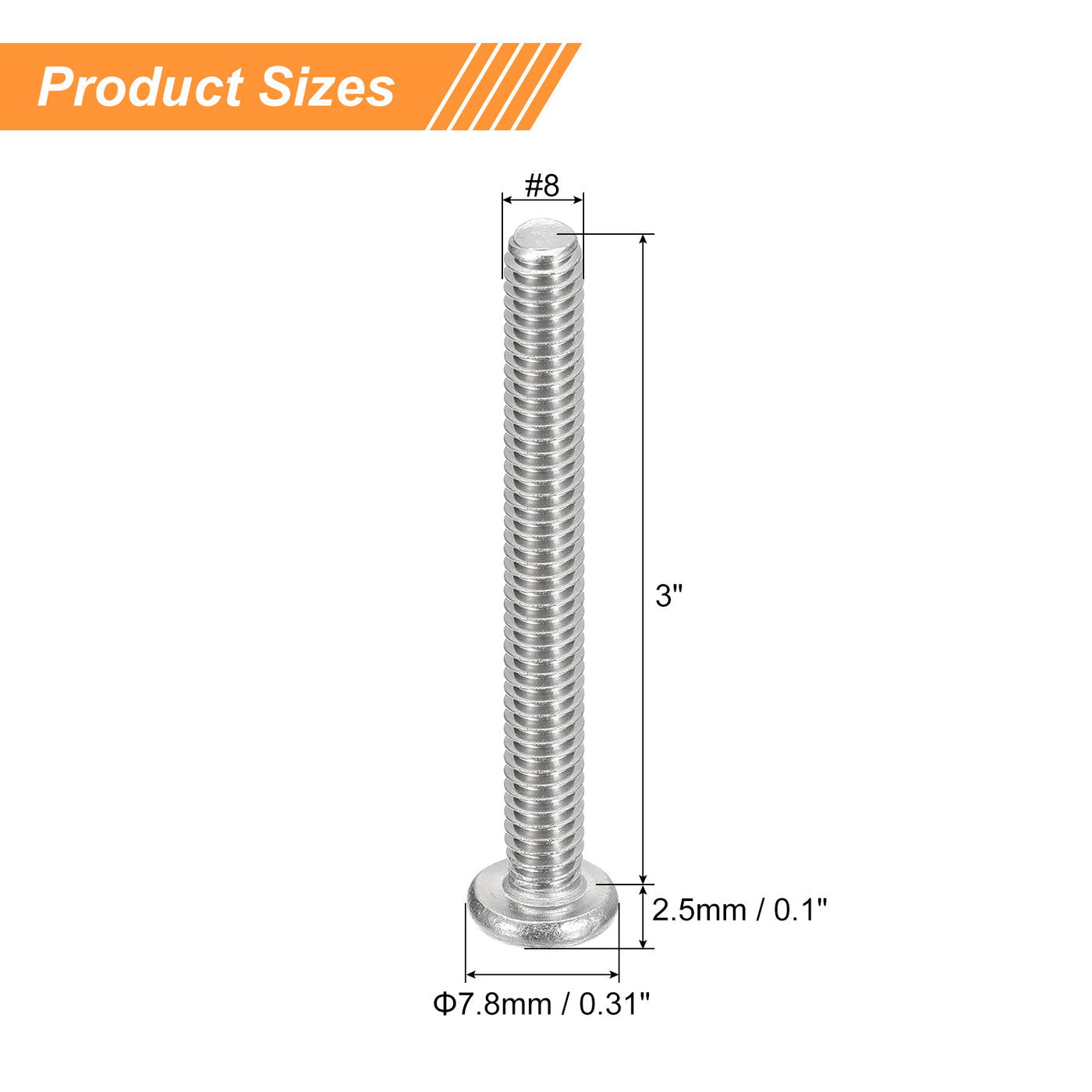 uxcell Uxcell #8-32x3" Pan Head Machine Screws, Stainless Steel 18-8 Screw, Pack of 10
