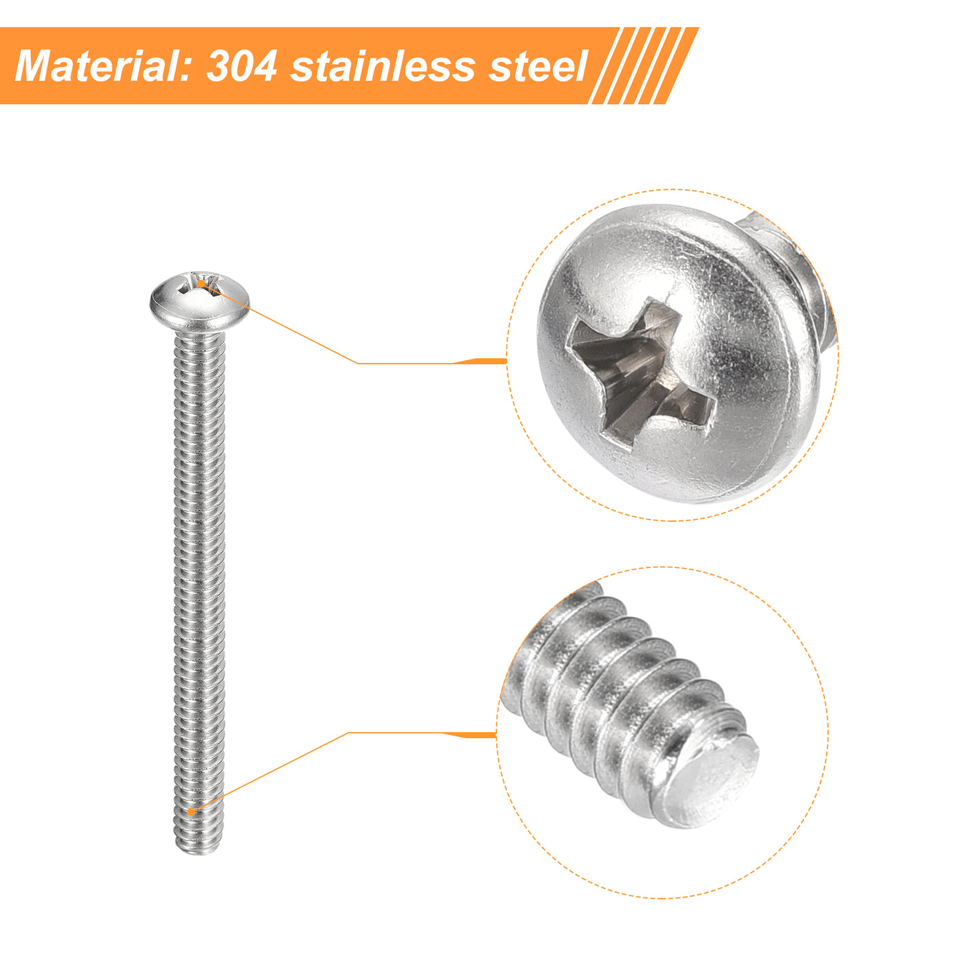 uxcell Uxcell #10-24x2-1/4" Pan Head Machine Screws, Stainless Steel 18-8 Screw, Pack of 10