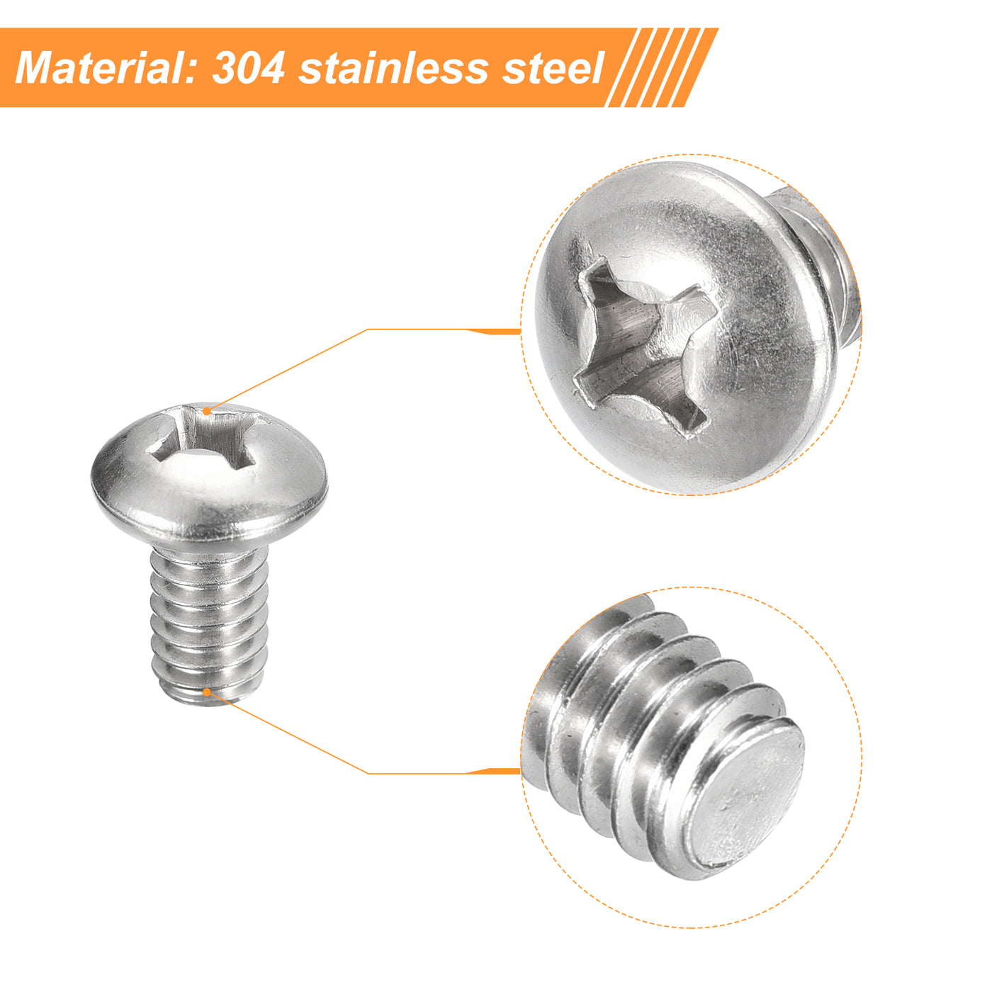 uxcell Uxcell 1/4-20x1/2" Pan Head Machine Screws, Stainless Steel 18-8 Screw, Pack of 20