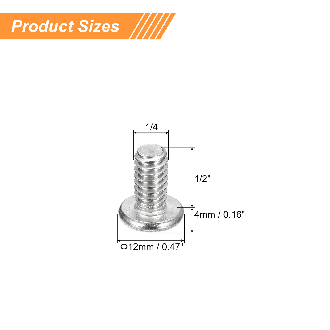 uxcell Uxcell 1/4-20x1/2" Pan Head Machine Screws, Stainless Steel 18-8 Screw, Pack of 50