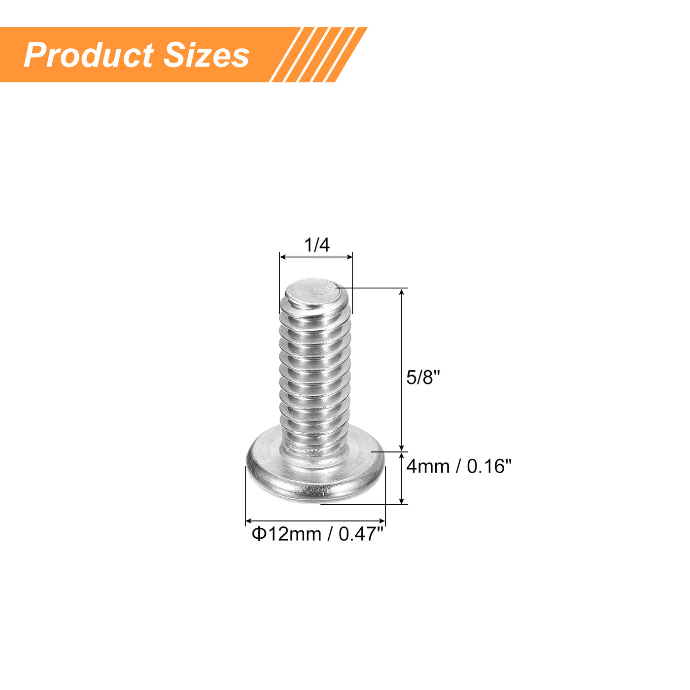 uxcell Uxcell 1/4-20x5/8" Pan Head Machine Screws, Stainless Steel 18-8 Screw, Pack of 50