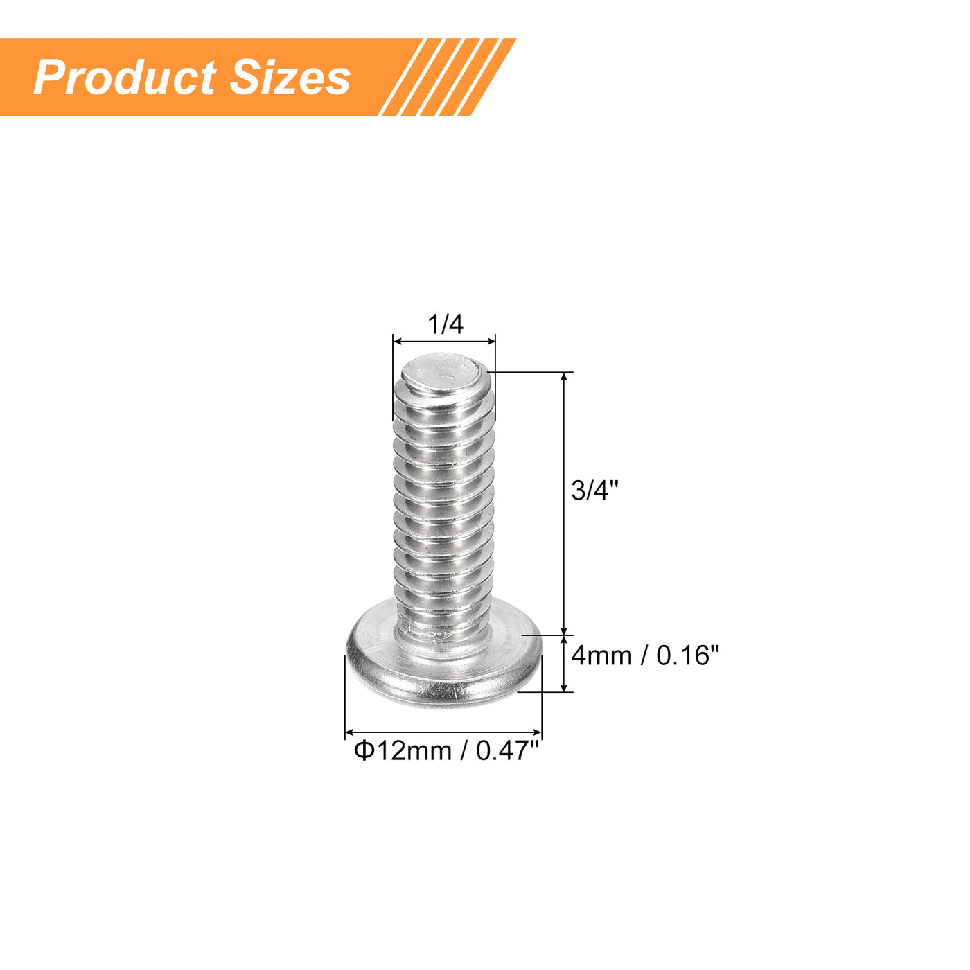 uxcell Uxcell 1/4-20x3/4" Pan Head Machine Screws, Stainless Steel 18-8 Screw, Pack of 50