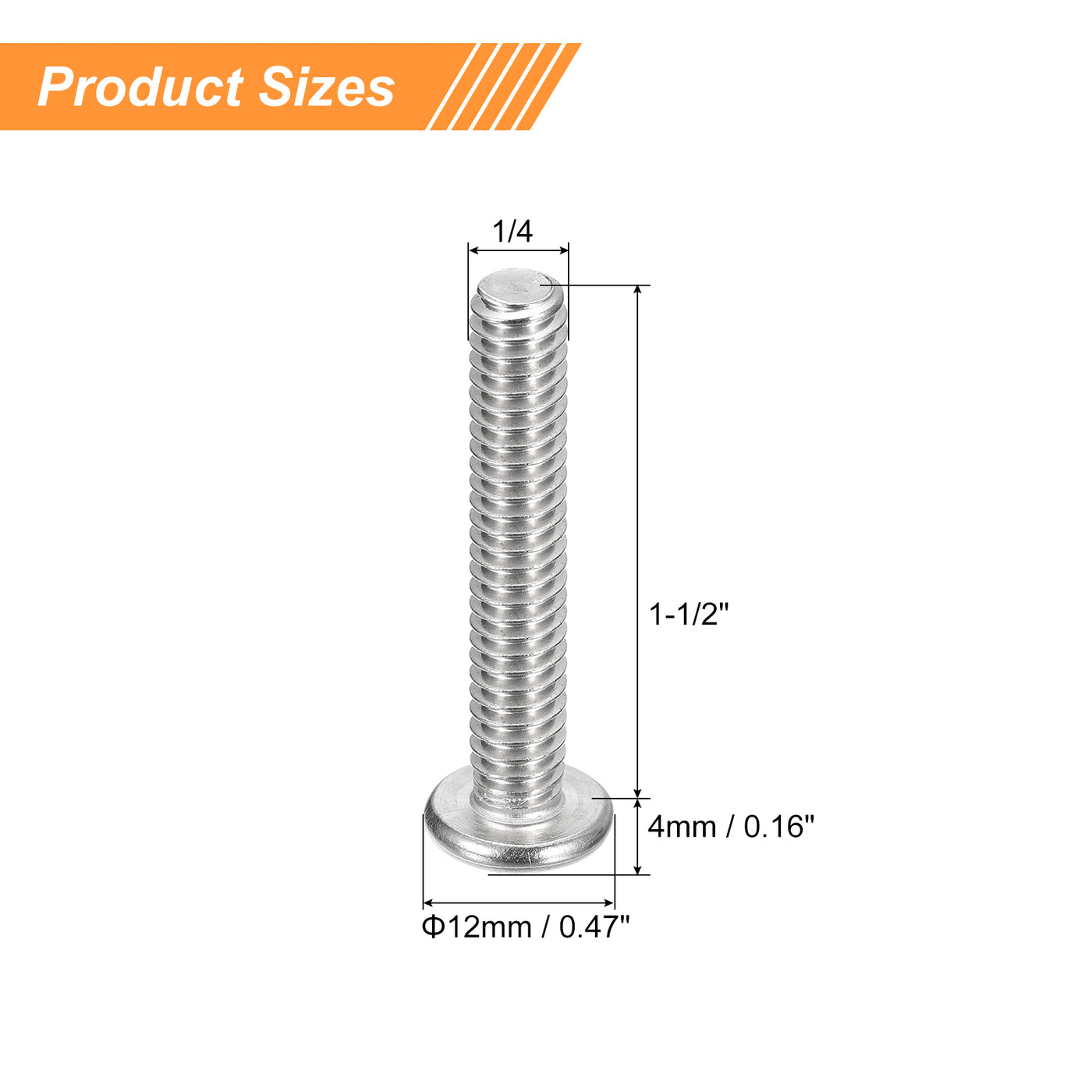 uxcell Uxcell 1/4-20x1-1/2" Pan Head Machine Screws, Stainless Steel 18-8 Screw, Pack of 10
