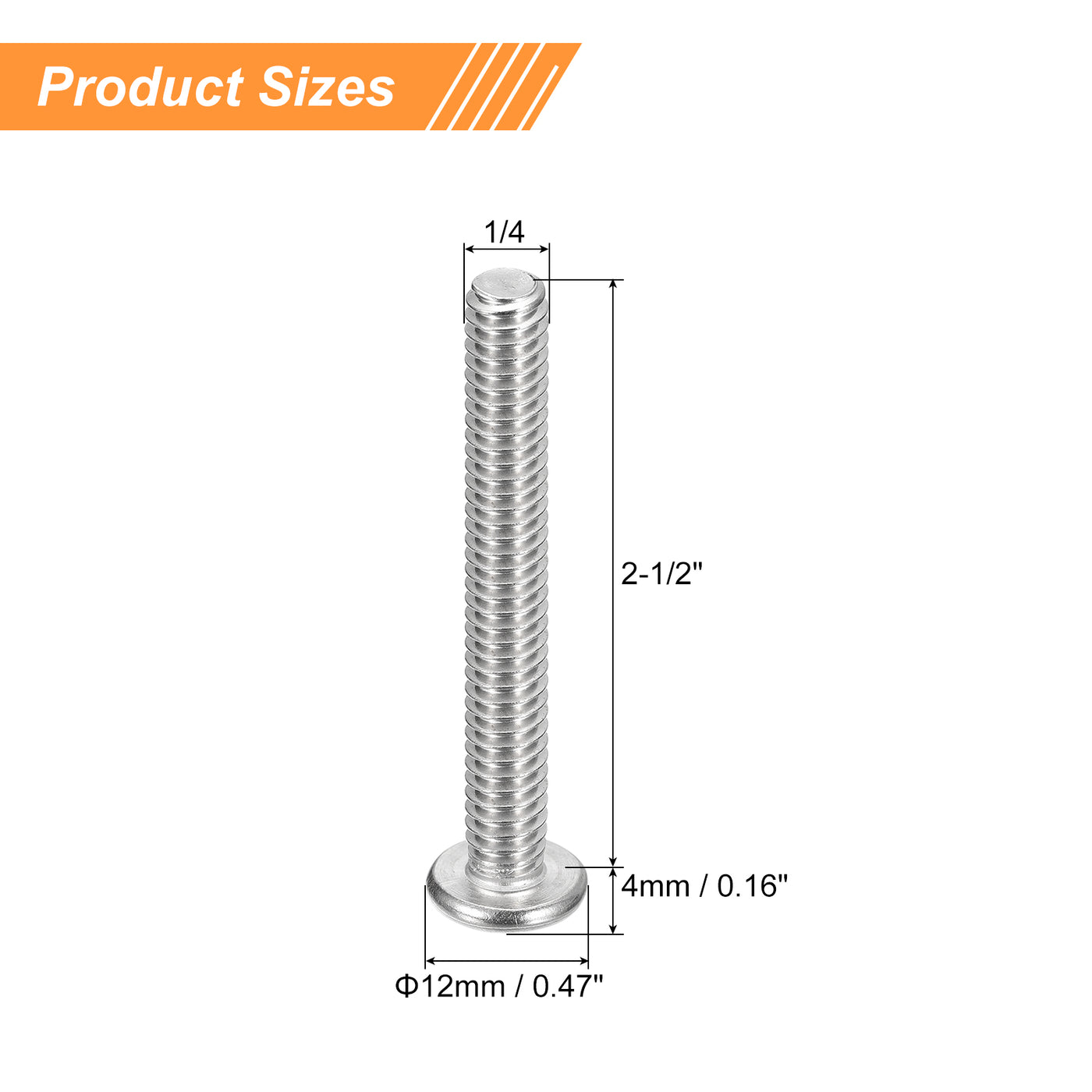 uxcell Uxcell 1/4-20x2-1/2" Pan Head Machine Screws, Stainless Steel 18-8 Screw, Pack of 10