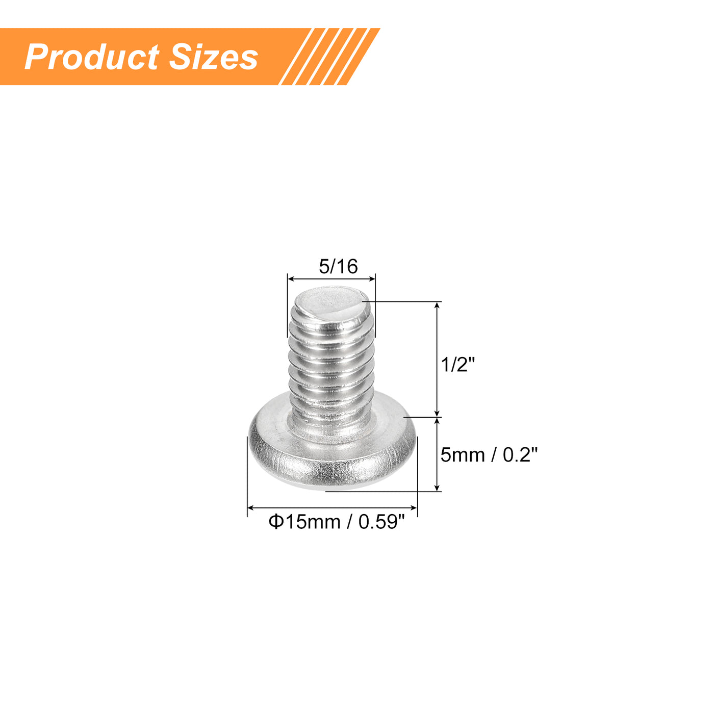 uxcell Uxcell 5/16-18x1/2" Pan Head Machine Screws, Stainless Steel 18-8 Screw, Pack of 10