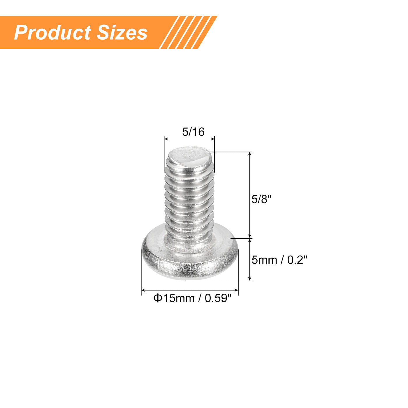 uxcell Uxcell 5/16-18x5/8" Pan Head Machine Screws, Stainless Steel 18-8 Screw, Pack of 5