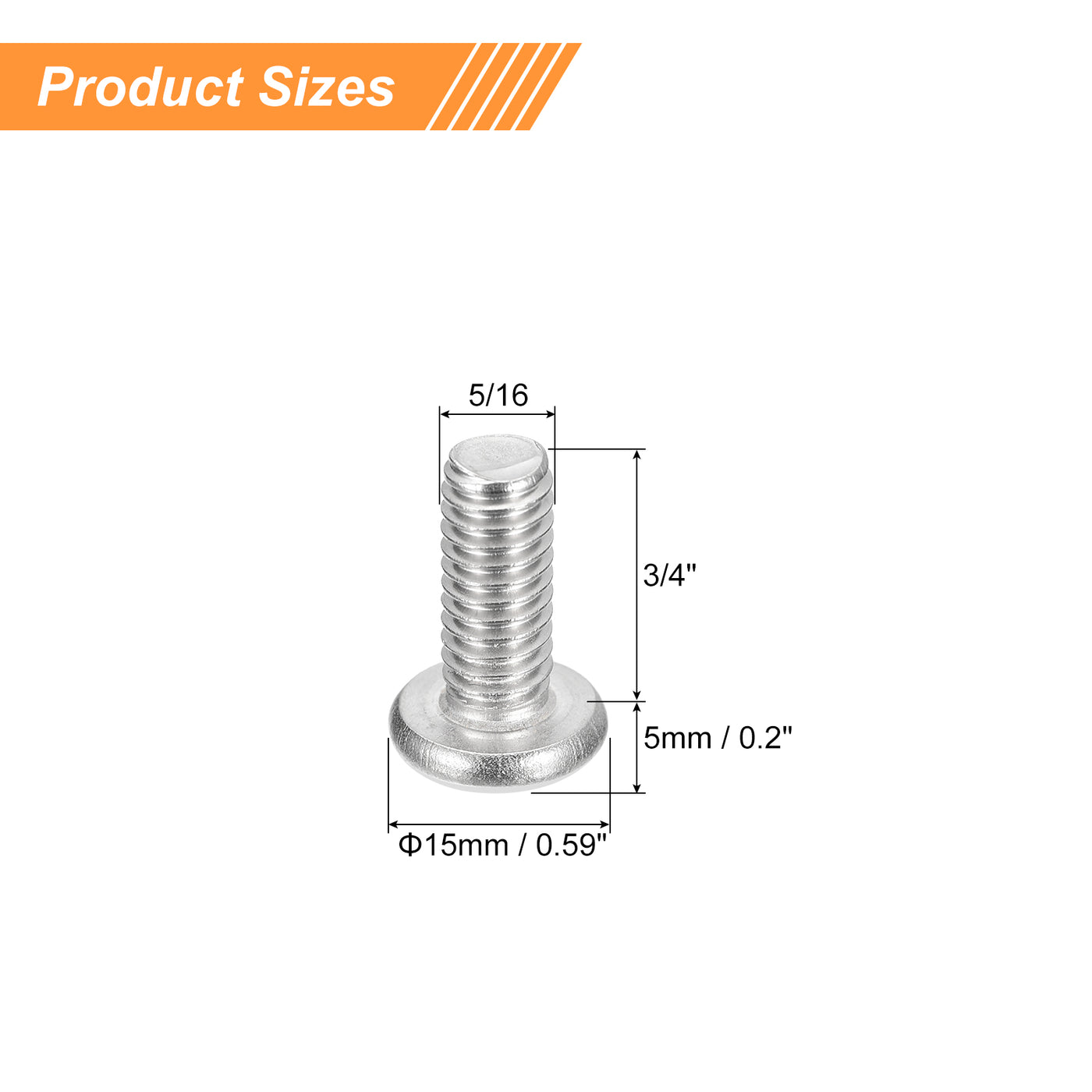 uxcell Uxcell 5/16-18x3/4" Pan Head Machine Screws, Stainless Steel 18-8 Screw, Pack of 10