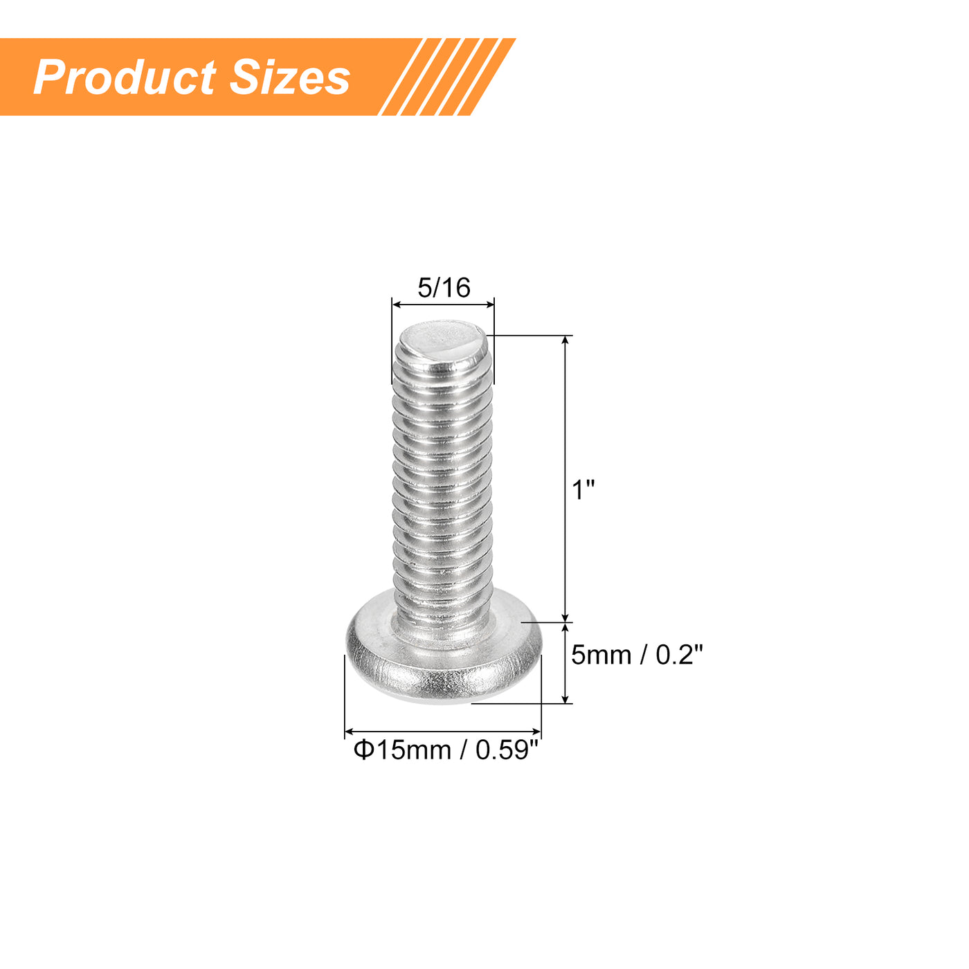 uxcell Uxcell 5/16-18x1" Pan Head Machine Screws, Stainless Steel 18-8 Screw, Pack of 10