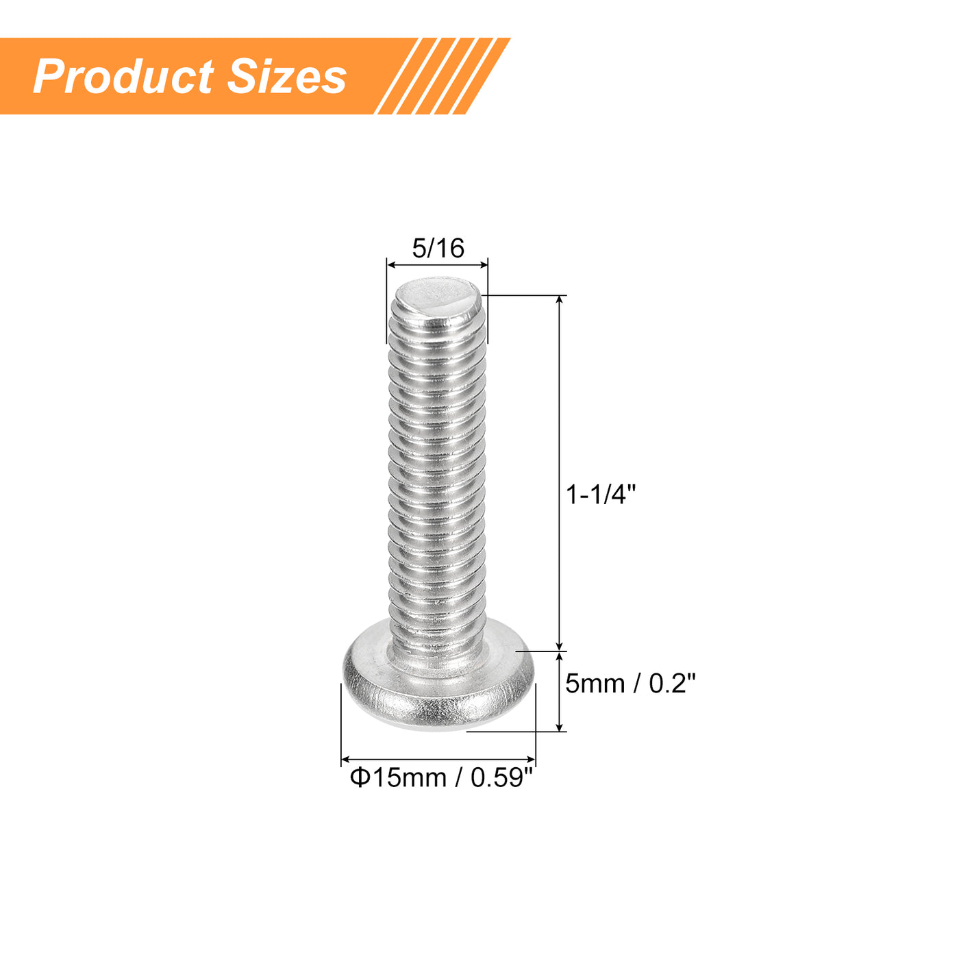 uxcell Uxcell 5/16-18x1-1/4" Pan Head Machine Screws, Stainless Steel 18-8 Screw, Pack of 5
