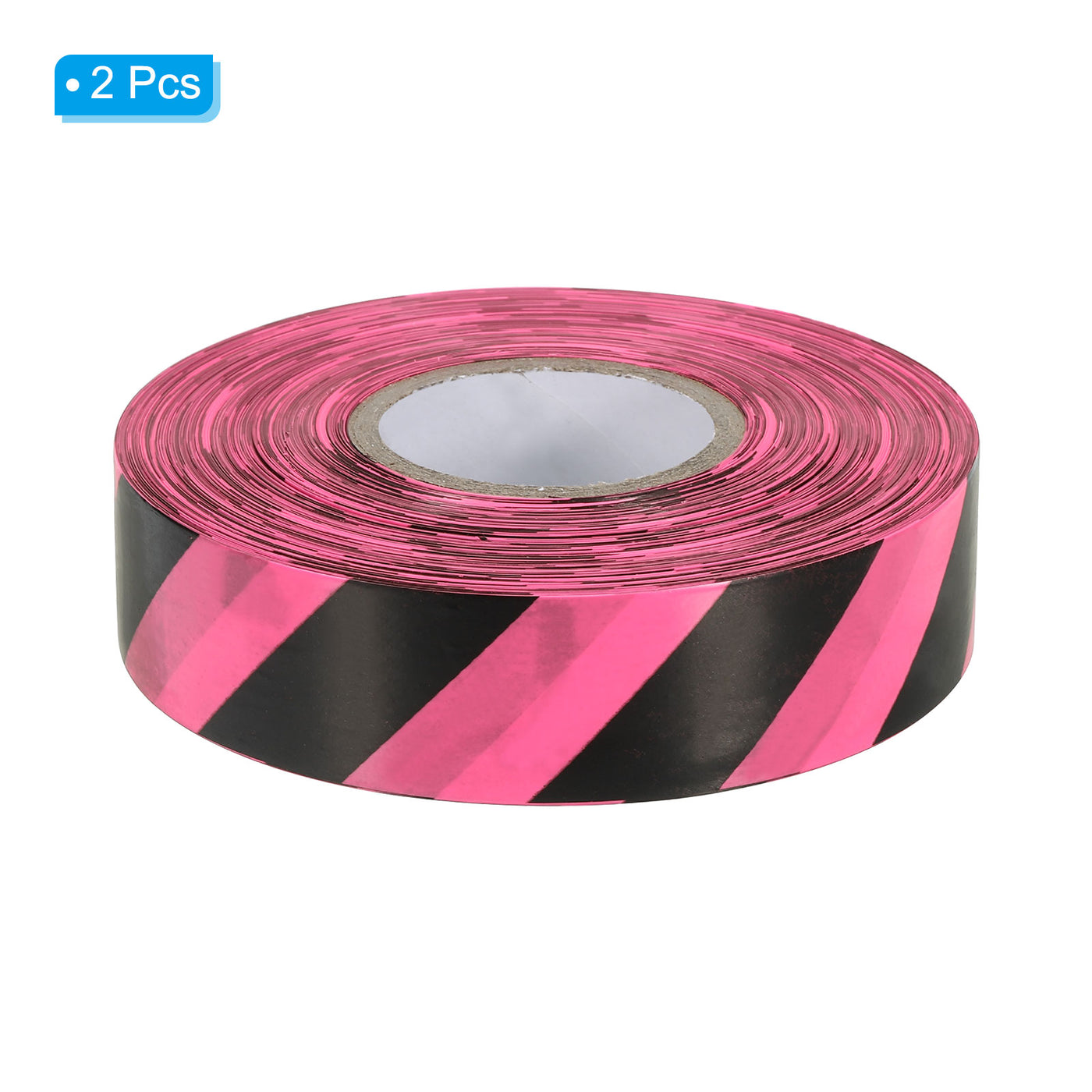 Harfington Flagging Tape 1"x295', 2pcs PVC Non-Adhesive Neon Marking Tape, Pink Black Twill