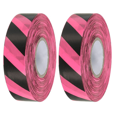Harfington Flagging Tape 1"x295', 2pcs PVC Non-Adhesive Neon Marking Tape, Pink Black Twill