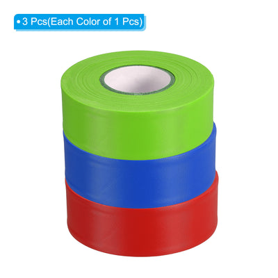 Harfington Flagging Tape 1-1/5"x147', 3 Pack PVC Non-Adhesive Marking Tape, Red Blue Green